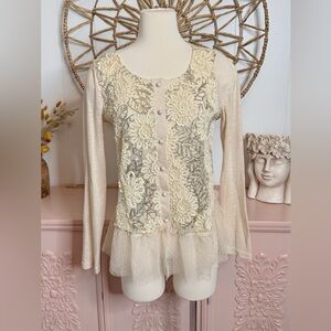 A'Reve Large Cream Floral Lace cardigan
